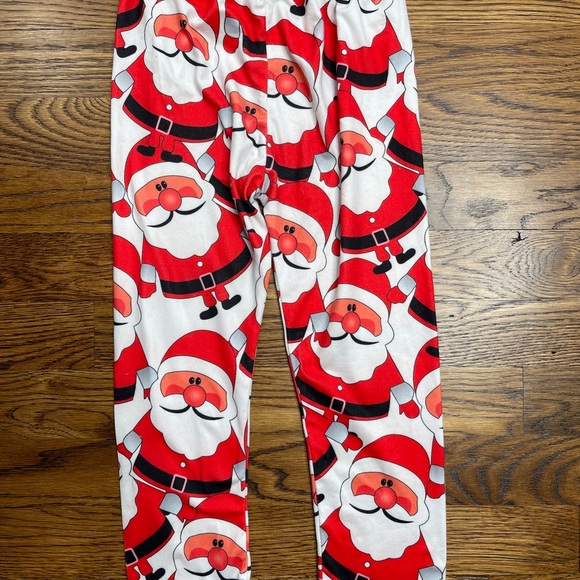 Festive Christmas Holiday Girls Santa Print Leggings Size 4 - Picture 7 of 10